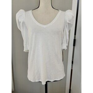 NWT Anthropologie NATION LTD White Puff Sleeve Top Size Large